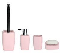 Spirella Set de 4 accessoires de salle de bain en grès avec distributeur de savon, porte-savon, brosse WC et gobelet à dents Rose pastel