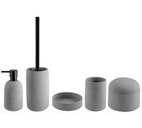 Spirella Set de 5 accessoires de salle de bain en grès Gemma, distributeur de savon, brosse WC, porte-savon, boîte de rangement et gobelet à brosse à dents Gris