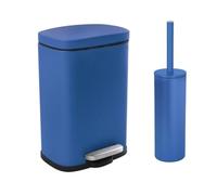Spirella - Set Poubelle à Pédale + Brosse WC en Acier AKIRA - Fermeture Douce Easy-Close, Anti Trace de Doigts - 21,4 x 17,6 x 30 cm - 5L - Bleu Roi Mat