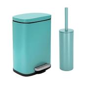Spirella - Set Poubelle à Pédale + Brosse WC en Acier AKIRA - Fermeture Douce Easy-Close, Anti Trace de Doigts - 21,4 x 17,6 x 30 cm - 5L - Turquoise Mat