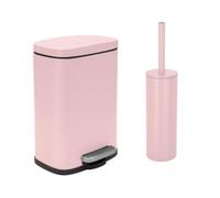 Spirella - Set Poubelle à Pédale + Brosse WC en Acier AKIRA - Fermeture Douce Easy-Close, Anti Trace de Doigts - 21,4 x 17,6 x 30 cm - 5L - Rose Pastel Mat