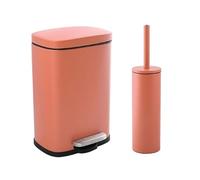 Spirella - Set Poubelle à Pédale + Brosse WC en Acier AKIRA - Fermeture Douce Easy-Close, Anti Trace de Doigts - 21,4 x 17,6 x 30 cm - 5L - Terracotta
