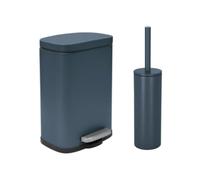 Spirella - Set Poubelle à Pédale + Brosse WC en Acier Akira - Fermeture Douce Easy-Close, Anti Trace de Doigts - 21,4 x 17,6 x 30 cm - 5L - Pétrol Mat