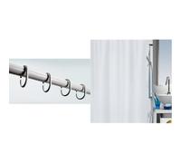 Spirella Set Salle de Bain Anneaux de Rideau + Rideau de Douche Blanc | glissement fluide, ouverture d'une main, traitement anti-moisissure, lavable en machine, coloris blanc