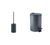 Spirella Set Salle de Bain Brosse WC + Poubelle 3 L Gris et Anthracite | support fermé, tête de brosse remplaçable, couvercle à fermeture douce, seau intérieur amovible, gris / anthracite