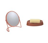 Spirella Set Salle de Bain Miroir Acier + Porte-Savon Terracotta | bonne visibilité, base stable, rainures d'écoulement, surface lisse, coloris terracotta