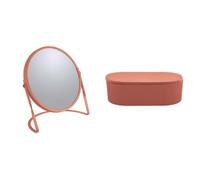 Spirella Set Salle de Bain Miroir + Boîte de Rangement Terracotta | bonne visibilité, base stable, couvercle assorti, format compact, coloris terracotta