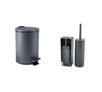 Spirella Set Salle de Bain Poubelle 3 L + Brosse WC Anthracite et Gris | couvercle à fermeture douce, seau intérieur amovible, support fermé, tête de brosse remplaçable, anthracite / gris