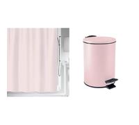 Spirella Set Salle de Bain Rideau de Douche + Poubelle 3 L Rose | traitement anti-moisissure, lavable en machine, couvercle à fermeture douce, seau intérieur amovible, coloris rose