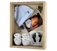Spiretro 28 x 35,5 cm Shadow Box, Boîte à Cadre Photo avec Fond en Lin, Présente Souvenirs Récompenses Médailles Photos Mémoire, Verre Incassable, Bois Massif Gris Ferme Rustique