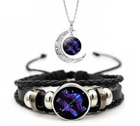 Spirilet Bracelet Manifestation du Zodiaque, Bracelet Esprit des Signes du Zodiaque, Bracelet en Cuir Multicouche Réglable 12 Constellations et Collier Pendentif Lune for Hommes Femmes Filles Ensemble