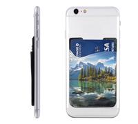 Spirit Island in Maligne Lake Card Holder for Phone Case, PU Leather Auto-adhésif ID Credit Card Case, Convient à l'arrière de la plupart des smartphones