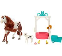 Spirit l'indomptable Coffret le bain de Boomerang, avec cheval 20 cm, mini-figurines animaux et accessoires, jouet pour enfant, HCH52