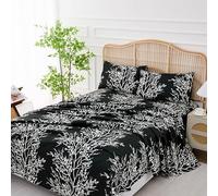 Spirit Linen Home King Size Sheets Set - Pure Microfiber 4 Piece Polyester Bed Sheets, Fitted Sheet & Pillow Cases - King Sheets for All Seasons (Foliage Black/White, King)