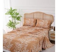 Spirit Linen Home Queen Size Bed Sheets - Pure Microfiber 4 Piece Polyester Bed Sheets with Deep Pockets, 90 Thread Count, Fitted Sheet & Pillow Cases, Taupe/White