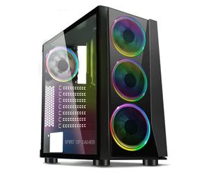 SPIRIT OF GAMER - Ghost III - Boitier PC Gamer ARGB - Tour ATX/mATX/ITX - Façade Plastic ABS - Paroi Latérale Verre Trempé - Châssis Acier - 4 Ventilateurs 5 Volts - LED RGB Adressables 120 mm