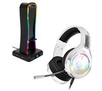 Spirit Of Gamer, Pack Casque + Support RGB, Casque Gaming Blanc Filaire RGB avec Micro, Compatible PS5, PS4, Xbox, Switch & PC, Porte Casque Gaming Multifonction 11 Effets Lumineux