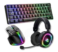 Spirit Of Gamer, Pack Clavier Souris + Casque sans Fil RGB, Clavier TKL Layout Compact 60%, Touches Silencieuses Azerty, Souris 8000 DPI 8 Boutons Programmables, Casque Gaming avec Micro Détachable