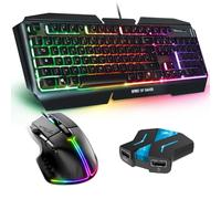 Spirit Of Gamer, Pack Clavier Souris Gamer Filaire RGB + Convertisseur Mannette PS4/PS3/Switch 1 & 2, Clavier AZERTY Dont 19 Touches Anti-Ghosting, Souris 12800 DPI avec 8 Boutons Programmables