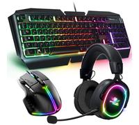 Spirit Of Gamer, Pack Clavier Souris Gamer RGB + Casque, Clavier AERTY 19 Anti-Ghosting, Souris 12800 DPI avec 8 Boutons Programmables, Casque Gaming avec Micro Son Stéréo 2.0