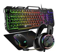 Spirit of Gamer Pack 4-en-1 Pro-MKH5 – Clavier AZERTY RGB, Souris 7 boutons 6400DPI, Casque+Tapis