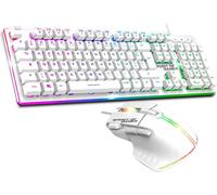 Spirit of Gamer - Ultimate 600 Filaire, Pack Clavier Souris Gamer RGB, Layout AZERTY Français Rétroéclairé, Clavier Gaming Semi-Mecanique en Métal, Touches Antighosting, Souris 4800 DPI, Blanc