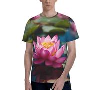Spirit of the Lotus Print T-shirt à manches courtes et col rond pour homme Respirant élégant décontracté Vêtements d'été, Noir , L