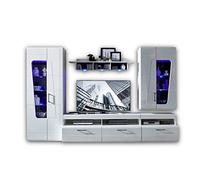 Spirit Plus Ensemble Complet de Meubles de Salon en Blanc Brillant - Meuble Moderne avec éclairage LED Bleu pour Votre Salon - 330 x 209 x 47 cm (l x H x P)