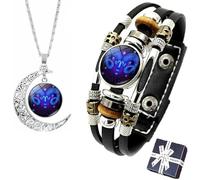 Spiritio Bracelet en cuir avec signe du zodiaque et esprit du zodiaque, bracelet multicouche 12 constellations pour homme et femme, taille unique, Cuir synthétique et corde cirée, Pas de gemme