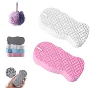 Spirittion Magic Exfoliating Bath Sponge, Lilyrhyme/Naivetu 3D Super Soft Exfoliating Bath Sponge, Skin Friendly Reusable Painless Scrub Exfoliating for Body, Face, Feet (White+Pink)