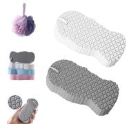 Spirittion Magic Exfoliating Bath Sponge, Lilyrhyme/Naivetu 3D Super Soft Exfoliating Bath Sponge, Skin Friendly Reusable Painless Scrub Exfoliating for Body, Face, Feet (White+Grey)