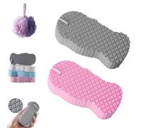 Spirittion Magic Exfoliating Bath Sponge, Lilyrhyme/Naivetu 3D Super Soft Exfoliating Bath Sponge, Skin Friendly Reusable Painless Scrub Exfoliating for Body, Face, Feet (Grey+Pink)
