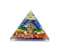 Spiritual Elementz Pyramide d'orgonite chargée Reiki pour guérison des chakras 7 chakras (7,6 cm) avec pierre précieuse en cuivre transparent (deux couches d'aura)