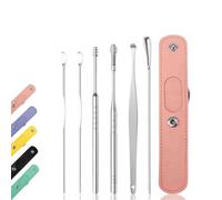 Spiritualw Earwax Cleaner Tool Set,Professional Ear Cleaning Master in 2025,360°Spiral Ear Massage Cleaning Tool,6PCS Satinless Steel Ears Pick Earwax Removal Sit with PU Leather Case (Pink)