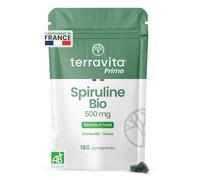 SPIRULINE BIO 500 mg | Immunité - Tonus - Vitalité | Pure et Séchée à Froid | Riche en Phycocyanine, Fer et Protéines | 180 Comprimés Vegan | Sans Additifs | Conditionnée en France | Terravita Prime