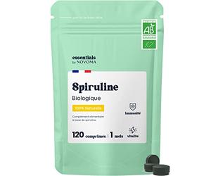 Spiruline Bio 500 mg, Pure et Naturelle, Cure de 1 mois, Réduit la Fatigue, Favorise l'Immunité, 120 Comprimés Vegan, Riche en Protéines et Phycocyanine, Essentials by Novoma