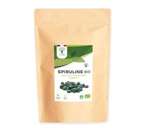 Spiruline Bio - Bioptimal - Complément alimentaire - BCAA Fer Vitamine A - 65% de Protéine - 17% de Phycocyanine - 500 mg/comprimé - Conditionnée en France - Certification Ecocert - 1200 comprimés