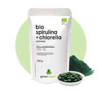 Spiruline bio + Chlorelle - 400 comprimés 200 g - 500 mg par comprimé - Plantensis et algues Vulgaris - Hautement dosés - Pressés - Culture biologique contrôlée (200 g, Spiruline + Chlorella)