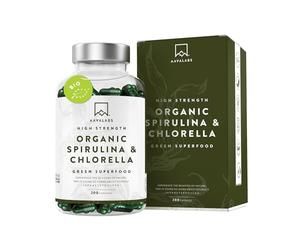 Spiruline Bio et Chlorella Bio AAVALABS - Complexe de Spiruline Poudre et Chlorella Poudre 1800mg - Complement Alimentaire Vegan Riche en Protéines, Vitamines, Minéraux, Antioxydant - 200 Gélules