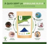 Spiruline Bleue Bio - Bioptimal - En Poudre - 55% Phycocyanine Blue 51% Protéines - Colorant Alimentaire Bleu Intense - Cuisine Recette - Contrôlé Et Conditionné En France - Certifié Par Ecocert - 50g