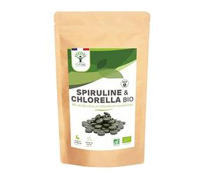 Spiruline + Chlorella Bio - Bioptimal - Complément Alimentaire - Multivitamines - Protéine BCAA Fer Phycocyanine Chlorophylle - 500 mg - Conditionné en France - Certifié par Ecocert - 600 comprimés