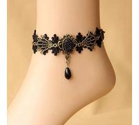 SpirWoRchlan - Bracelet de cheville vintage en dentelle gothique avec fleur de pied - Sandale pieds nus