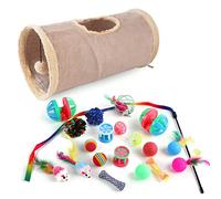 SpirWoRchlan Kit de jouets tunnel pour chat - Tunnel récréatif pour chaton - Teaser - Bâton - Balle - Adorable kaki