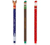 SpirWoRchlan Lot de 3 stylos à encre gel effaçable de Noël avec encre thermosensible, gamme de couleurs d'encre et motifs de baril, pointe de 0,7 mm, Père Noël, renne et enfant, cadeaux de Noël pour
