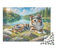 Spitz Finnois Papier épais Deux mélanges de Husky près du lac de Montagne Lot Puzzle Jeu Familial décoratif 52x38cm/1000 pièces