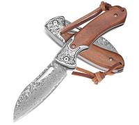 SPITZKANTE couteau à deux mains YUNWEN-DMSG, 42a conforman, couteau pliable à deux mains en acier de Damas, avec cordon, poignée en bois