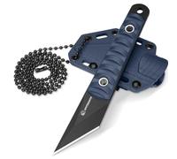SPITZKANTE Couteau de cou JIAJIE-D - Mini couteau lame fixe 5,6 cm en acier 5Cr14MoV, avec étui en ABS et chaîne à billes (C-Lame noire- Manche bleu)