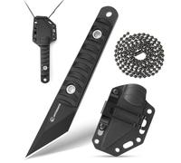 SPITZKANTE Couteau de Cou, lame 5,6 cm, acier 5Cr14MoV, EDC Outdoor, mini couteau tanto neck knife avec fourreau ABS et chaîne à billes, tout noir