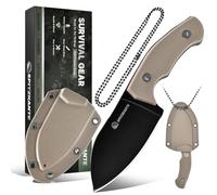 SPITZKANTE couteau de cou P - da, petit couteau full Tang 5cr14mov en acier, mini lame fixe 7, longueur de lame 1cm, avec chaîne à billes gainée ABS.