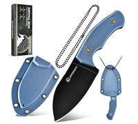 SPITZKANTE couteau de cou P-DA, petit couteau full Tang en acier 5Cr14moV, mini lame fixe, longueur de lame 7,1 cm, avec chaîne à billes en ABS